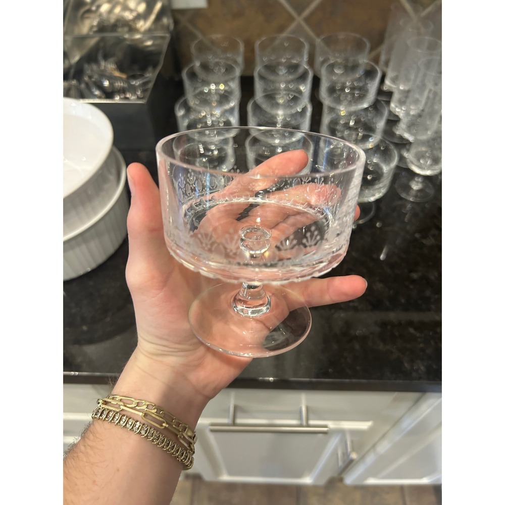 Rosenthal Crystal Champagne Dessert Glasses Set of 14 Clear Excellent Etched